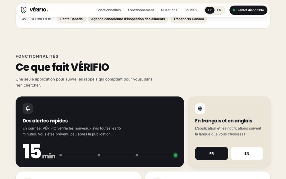 Section du site verifio.ca